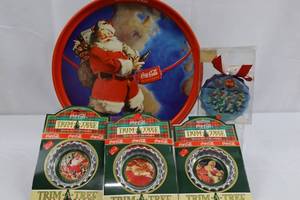 Coca-Cola Christmas Tray & Ornament Lot of 5