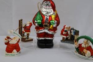 Hand-Painted Glass Santa Ornament Set (Lot of 5)