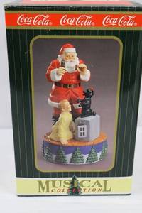 Coca-Cola Musical Collection Santa Child & Doggie Figurine With Box
