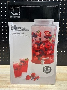 Glass Drink Dispenser with Ceramic Stand