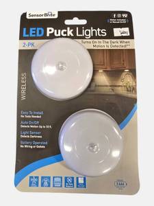 SensorBrite Wireless Motion Activated LED Puck Lights 2-Pack  New In Package