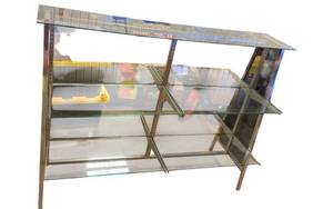 Modern Glass Display Shelf Cabinet  66 Wide Contemporary Multi-Tier Shelving Unit