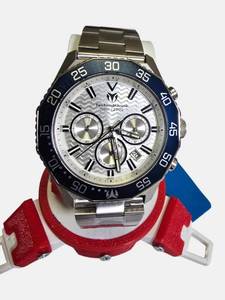 TechnoMarine Mare Vivo Mens 44mm Steel Watch TM225082  Blue Bezel  Retail $329