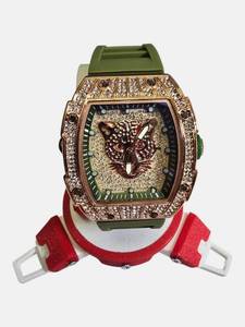 AJ Mens Luxury Watch Green & Rose Gold Tone Tiger Dial w Box  Retail $299