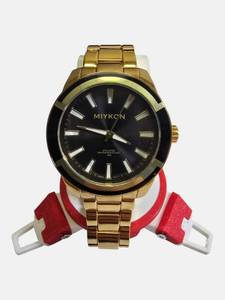Miykon Mens 46mm Gold Tone Watch Black Dial Seiko Movement  Retail $219