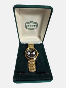 Brut Mens 38mm Gold Tone Watch Black Dial Seiko Movement  Retail $289