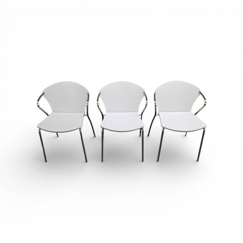 3 White Chrome Bernhardt Stacking Chairs