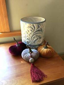 Ceramic Trash Bin & Pumkin Dcor