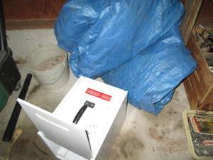 Metal drop box, tarp of unknown siz...