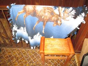 Vintage wooden stool and handmade t...