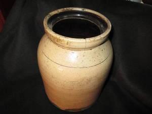 Tan glazed stoneware crock...