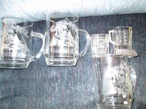 Trio of etched glass Joe Camel mugs...