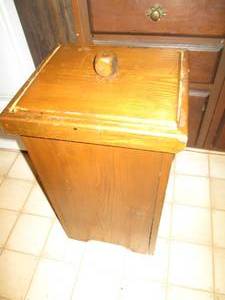 wooden garbage bin with lid...