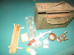 Metal Ammo box with Vintage fishing...