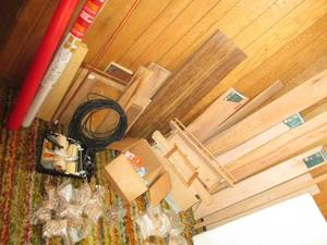 Bulk lot of wood, dowels, shelf mak...