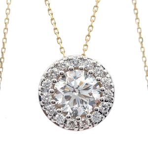 NEW 3 Carat Diamond Round Pav Halo Pendant Necklace in 14k Yellow Gold VIDEO