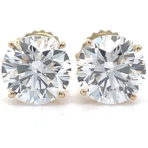 3.95 Carat Diamond Round Solitaire Stud Earrings in 14k Yellow Gold w Report VIDEO