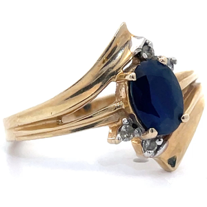 Oval Natural Blue Sapphire & Natural Diamond Scalloped Bypass Ring in Yellow Gold VIDEO
