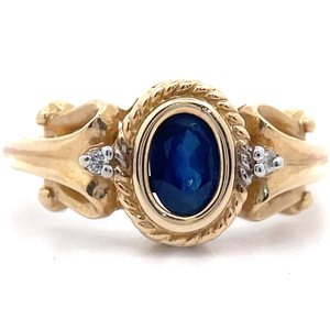 Natural Blue Sapphire & Natural Diamond Twisted Rope Bezel Ring in Yellow Gold VIDEO