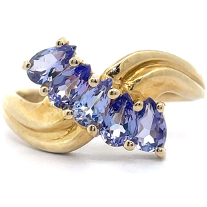 Natural Tanzanite Five-Stone Scalloped Bypass Ring in Yellow Gold VIDEO