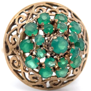 Natural Emerald Filigree Lace Dome Ring in 14k Yellow Vintage Gold VIDEO