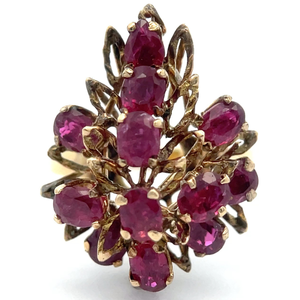 Large Natural Ruby Flower Corsage Vintage Ring in 14k Yellow Gold VIDEO