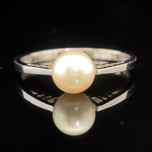 6mm Cultured Pearl Solitaire Cathedral Ring in White Gold VIDEO