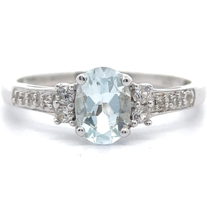 0.83 Carat Oval Cut Natural Aquamarine & Pav Natural White Topaz Ring VIDEO