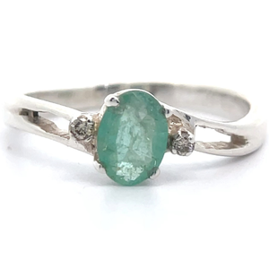 Oval Cut Natural Emerald & Natural Diamond Curved Split Shank Ring VIDEO