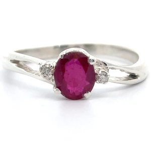 Oval Cut Natural Ruby & Natural Diamond Curved Split Shank Ring VIDEO