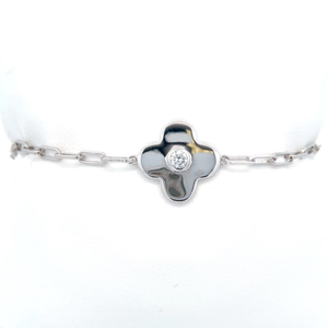 Diamond Solitaire Flower Charm Paper Clip Chain Bracelet VIDEO