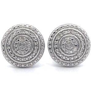 Natural Diamond Concentric Round Button Stud Earrings VIDEO