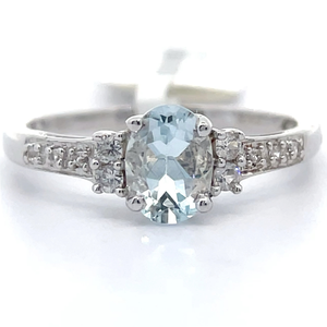 0.82 Carat Oval Cut Natural Aquamarine & Pav Natural Topaz Ring VIDEO