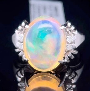 6.58 Carat Natural Opal & Natural Diamond Ring in Platinum $6,995 Retail Tag VIDEO