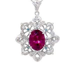 4.10 Carat Natural Rubellite Tourmaline & Natural Diamond Pendant in 18K White Gold $6,200 Retail VIDEO