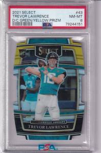 2021 Trevor Lawrence RC Die-Cut GreenYellow Prizm PSA 8