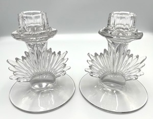 Vintage Fostoria Art Deco Flame Glass Candlestick Holders