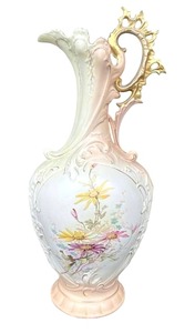 Antique Austrian Hand-Painted Ewer with Gold Handle