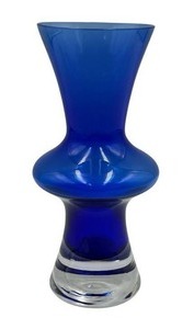 Vintage 6 MCM Sea Glasbruk (Sweden) Hooped Blue Vase