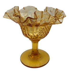 Vintage Fenton Glass Diamond Point Ruffled Paneled Compote Candy Dish