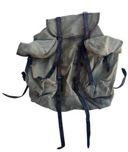 Vintage 1950s French Sac Lafuma Canvas & Leather Military Rucksack with Metal Frame