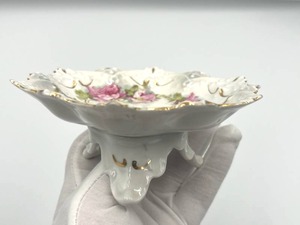 Antique Moritz Zdekauer (MZ Austria) Porcelain Ruffled Edge Pedestal Serving Dish