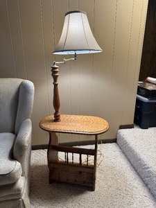 Vintage Solid Oak Magazine Storage Lamp Table