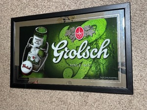 Large Grolsch Beer Wall Mirror Wood Framed