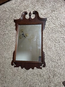 1940s Mahogany Chippendale Beveled Wall Mirror