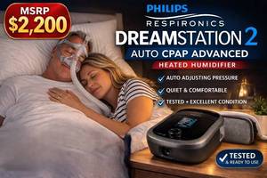 MSRP $2,200 PHILIPS RESPIRONICS DREAMSTATION 2 AUTO CPAP ADVANCED MACHINE COLOR TOUCHSCREEN DISPLAY HEATED HUMIDIFIER PROFESSIONAL SLEEP THERAPY DEVICE WCARRY BAG, POWER SUPPLY &amp NEW FILTERS  EXCELLENT WORKING CONDITION
