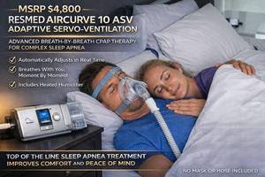 MSRP $4,800 RESMED AIRCURVE 10 ASV ADAPTIVE SERVO-VENTILATION CPAP MACHINE ADVANCED BREATH-BY-BREATH SLEEP THERAPY FOR COMPLEX SLEEP APNEA, COLOR DISPLAY, NEW IN BOX HEATED HUMIDIFIER WCARRY BAG, POWER SUPPLY -NO MASKHOSE -WORKS EXCELLENT&nbsp
