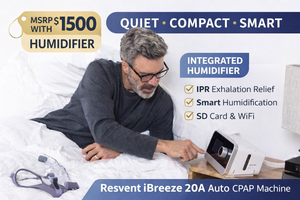 MSRP $1500 Resvent iBreeze 20A Auto CPAP Machine w Integrated Humidifier, Color Touchscreen Sleep Therapy Device, IPR Exhalation Relief Smart Humidification SD Card WiFi Enabled, Includes Power Cord 4 New Filters, EXCELLENT WORKING CONDITION