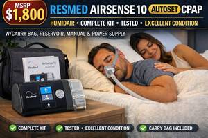 MSRP $1,800 RESMED AIRSENSE 10 AUTOSET AUTO CPAP MACHINE wHUMIDAIR HEATED HUMIDIFIER PROFESSIONAL SLEEP THERAPY DEVICE WCARRY BAG, RESERVOIR &amp POWER SUPPLY - EXCELLENT WORKING CONDITION MASKHOSE INCLUDED