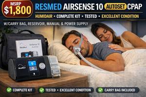 MSRP $1,800 RESMED AIRSENSE 10 AUTOSET AUTO CPAP MACHINE wHUMIDAIR HEATED HUMIDIFIER PROFESSIONAL SLEEP THERAPY DEVICE WCARRY BAG, RESERVOIR, MANUAL, HOSE, MASK &amp POWER SUPPLY - EXCELLENT WORKING CONDITION